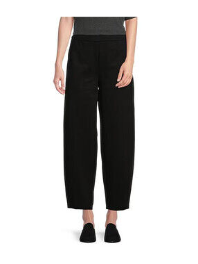 Eileen Fisher Sz L Tencel  Knit Jersey Stretch Pull On Lantern Ankle Black Pants